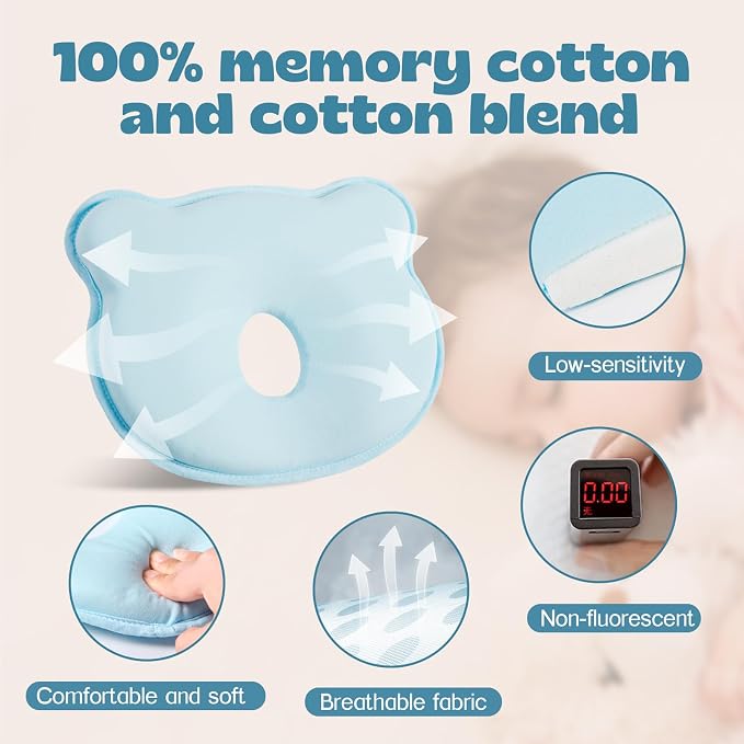 Memory Foam Baby Pillow, Portable Cartoon Bear Soft and Cozy Pillow, Breathable - Image 3
