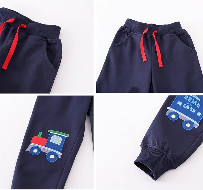 Boys Pants, Toddler 3 Pack Drawstring Elastic Sweatpants Cartoon Active Joggers - Image 4