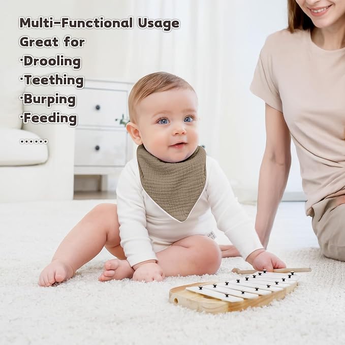 Susurration Muslin Baby Bibs 10Pack Baby Bandana Drool Bibs Soft Adjustable - Image 5