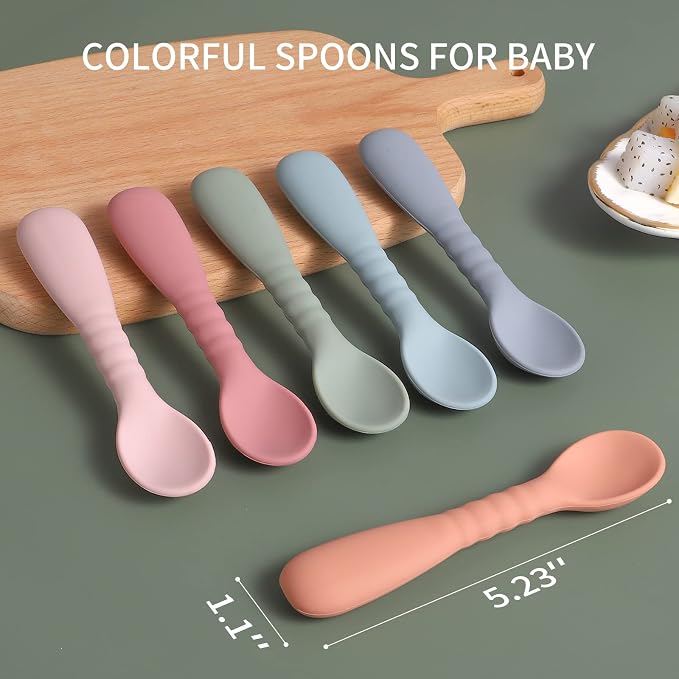 ME.FAN Silicone Baby Feeding Spoons 6 Pack First Stage Infant Spoons - Image 7