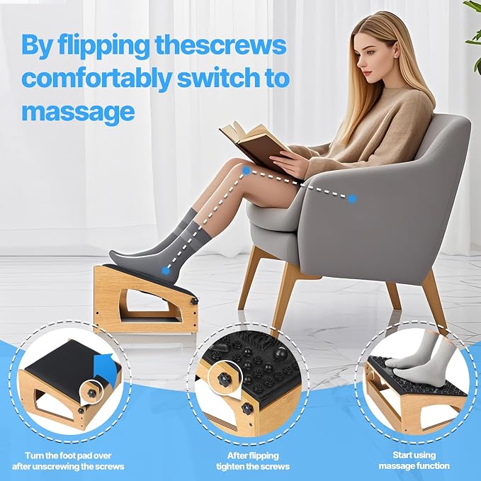 Ergonomic Foot Rest, 4 Adjustable Height Foot Stool, Footrest Under Desk， Flip - Image 3