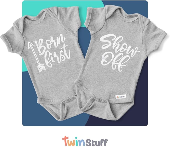 White & Grey Cotton Twin Rompers – Unisex Newborn Outfits - Image 2