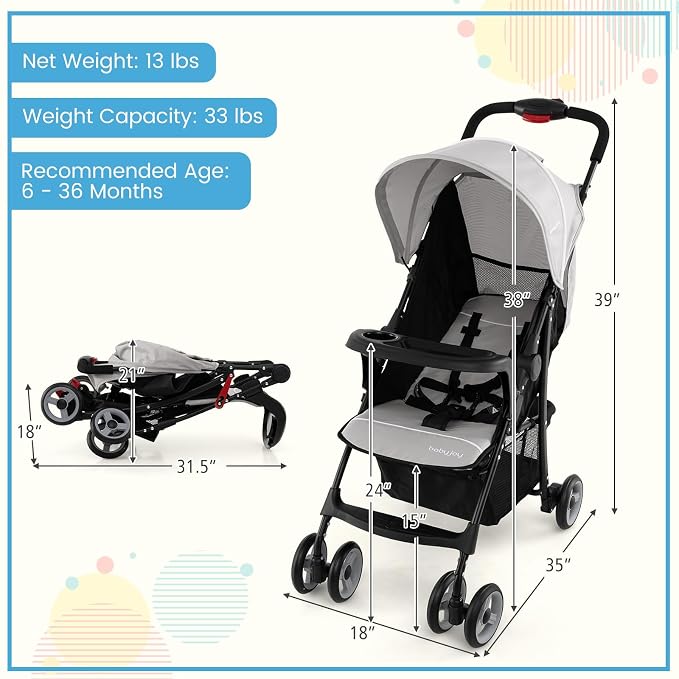 Baby Joy Lightweight Stroller, Compact Toddler Travel Stroller - Image 7