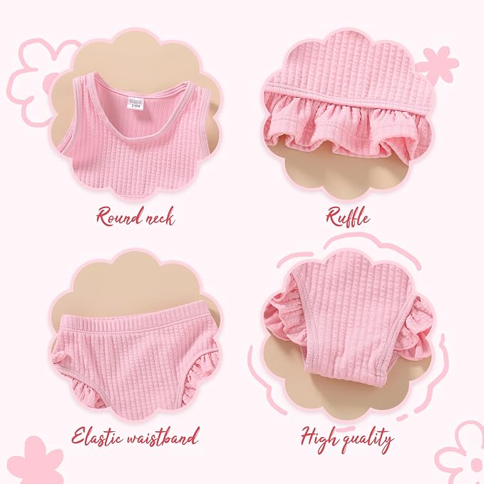 HAPPYMA Baby Swimsuit Toddler Girl Bathing Suit Summer Solid Color Bikini Set - Image 4