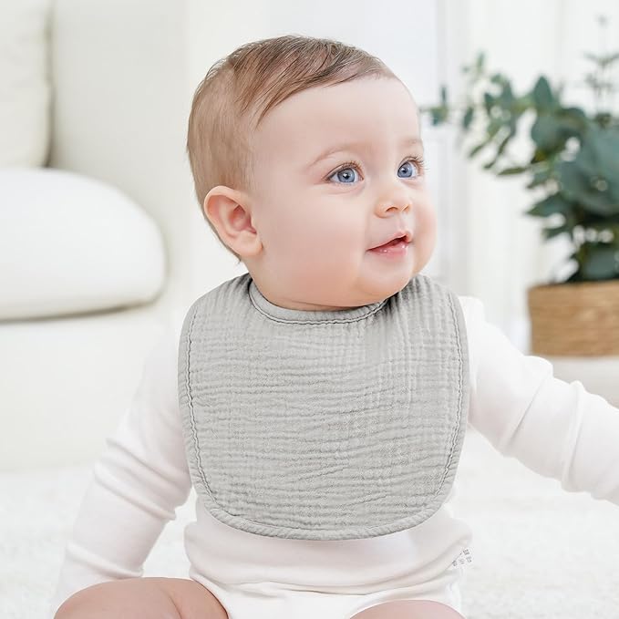 Bearmoss Muslin Baby Drooling Bibs 8 Pack, 100% Cotton Square Adjustable - Image 4