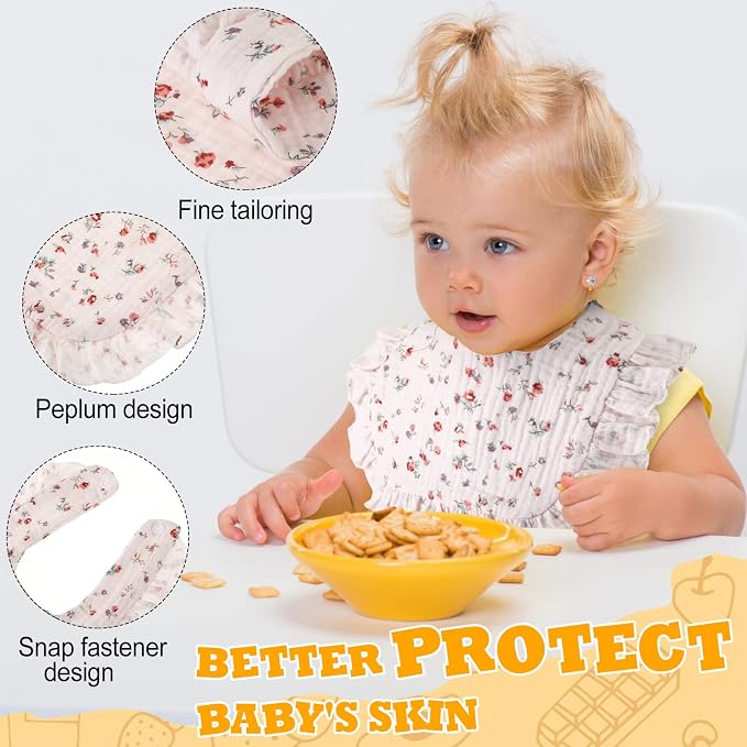 Mepase 10 Pcs Large Muslin Baby Girl Bibs Drool Teething Bibs Lap Shoulder - Image 3