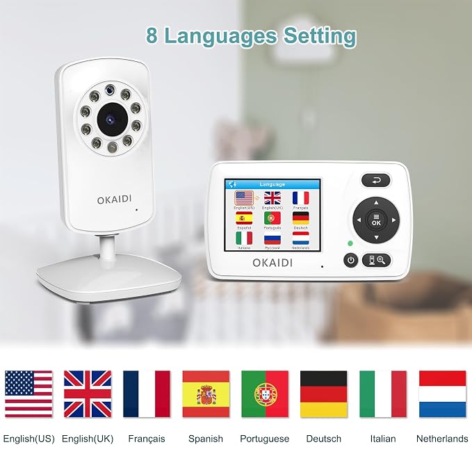 OKAIDI Video Baby Monitor with 2 Cameras, 2.4'' Portable Travel Screen - Image 3