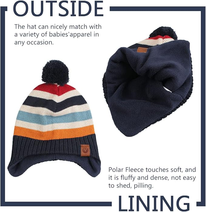 JANGANNSA Knitted Baby Hat Scarf Set Winter Warm Boys Girls Beanie Fleece - Image 4
