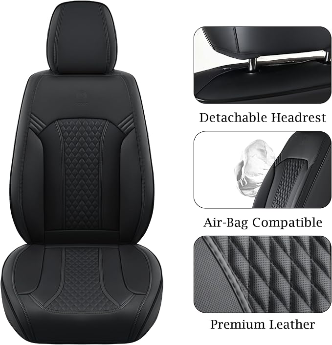 Doogo Seat Covers for Cars, Leather Seat Covers, Waterproof Front Automotive - Image 2