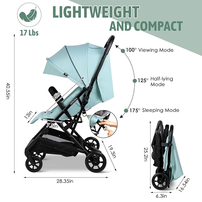 Lightweight Stroller, One-Hand Fold Compact Travel Stroller from Birth to 55 lbs - Image 5