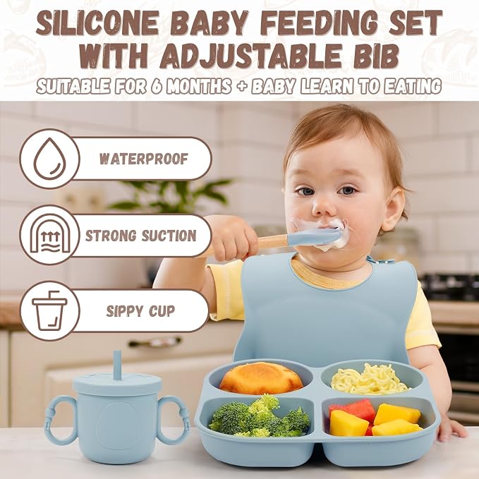 Silicone Baby Feeding Set, Baby Led Weaning Supplies, Baby Food Tableware - Image 3