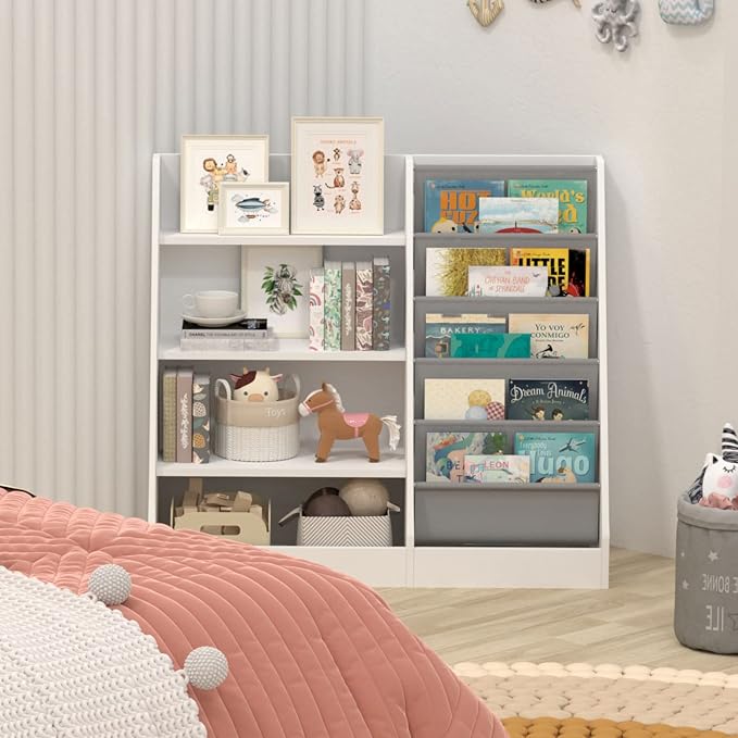 4 Tier Kids Wooden Bookshelf, 5 Layer Sling Toddler Bookcase, Baby Storage Book - Image 8