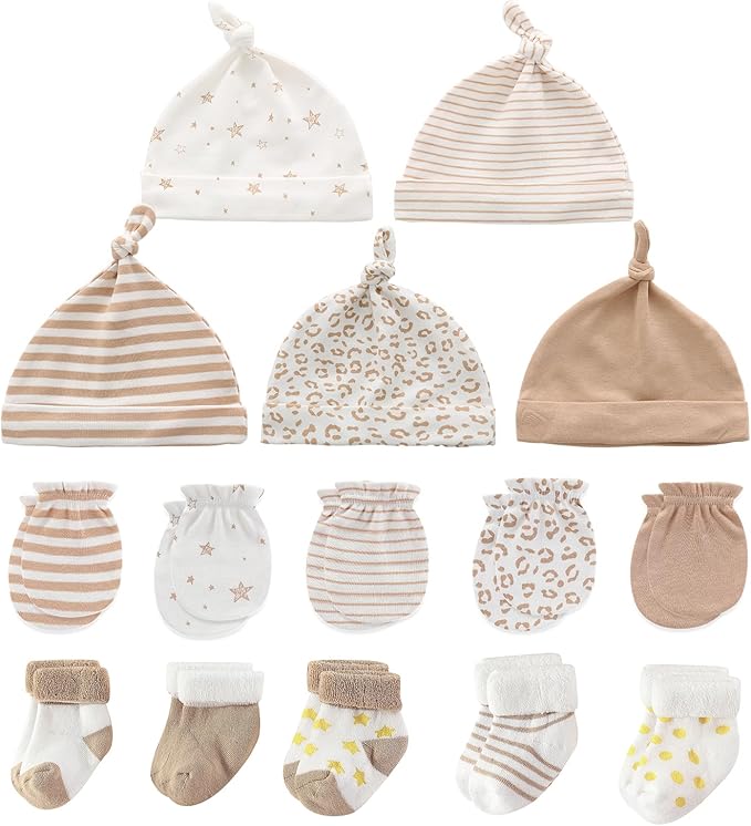 Newborn Baby Boy Girl Caps Mittens Socks Set Cotton Baby Essentials Accessories by MAMIMAKA