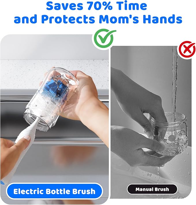 Electric Bottle Brush Cleaner, IPX7 Waterproof Baby Bottle Brush - Image 6