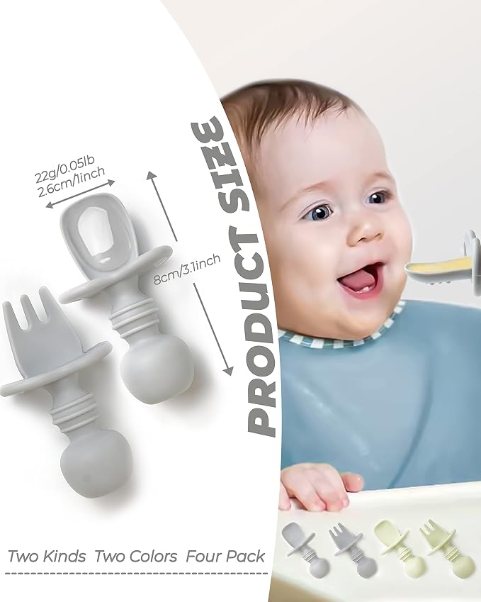 DF DUALFERV 4 Pcs Baby Spoons Self Feeding 6 Months, Silicone Baby Spoons First - Image 2