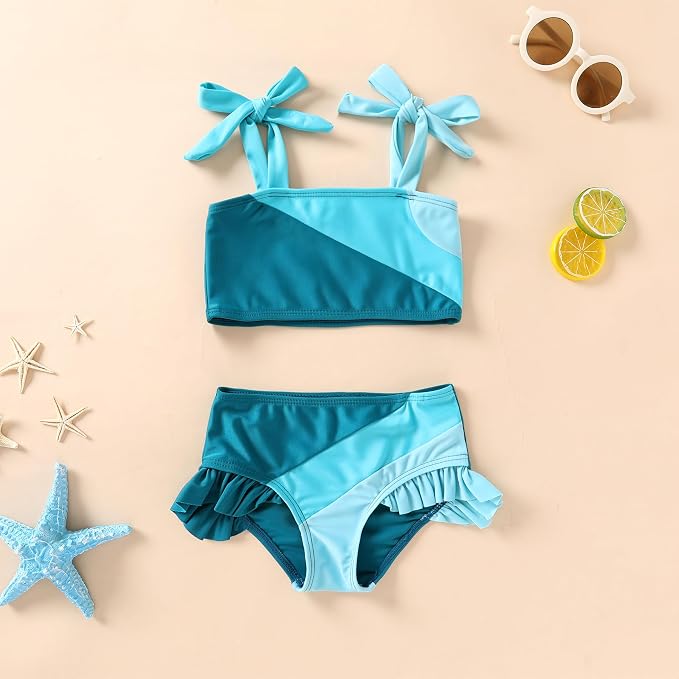 YOUNGER TREE Toddler Girls Two Pieces Swimsuit Color Block Stripe Swimwear - Image 2