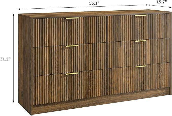 6 Drawers Fluted Dresser for Bedroom, Large Floor Chest of Drawers, Modern Long - Image 2