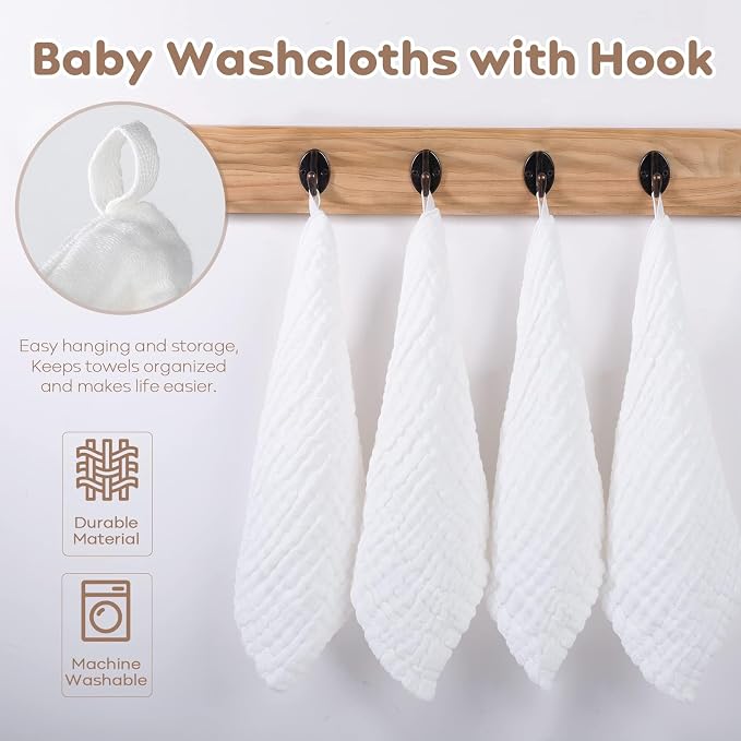 Yoofoss Muslin Baby Washcloths 100% Cotton Face Towels 6 Pack Wash Cloths - Image 5