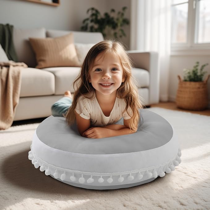 Large Floor Pillow Kids Round Floor Cushion Seating, 20 inches Big Circle Pillow by Kishome