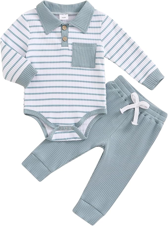 Newborn Baby Boy Girl Clothes Ribbed Knitted Long Sleeve Romper Pants Solid by MABABY
