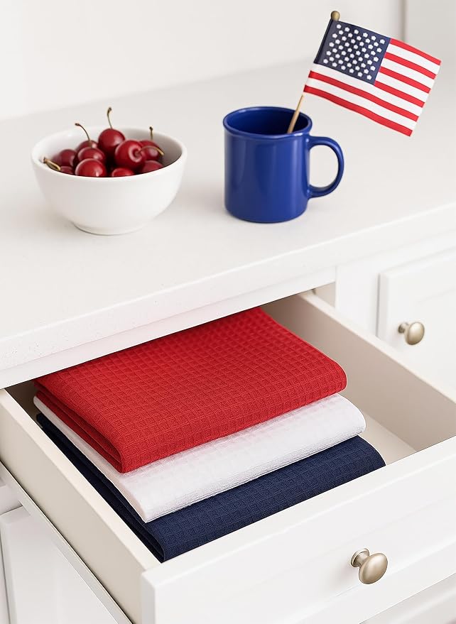 PurpleEssences 4th of July Waffle Weave Kitchen Towel, 100% Cotton 15x25 Inch - Image 5