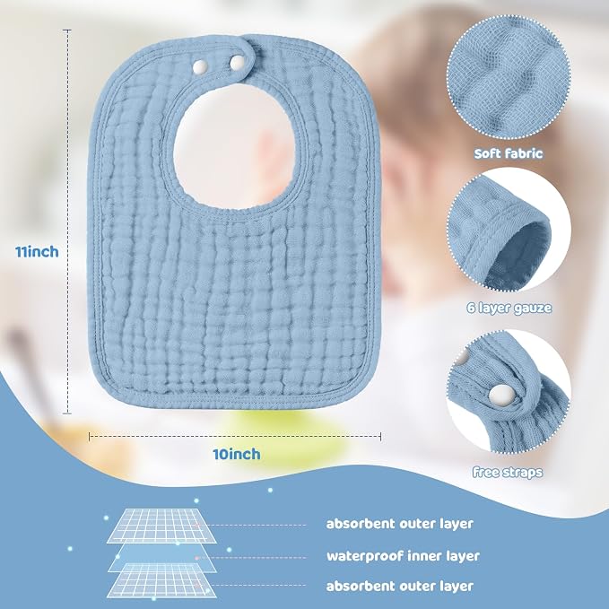 Tallew 8 Pack Baby Bibs and Muslin Burps - Image 3