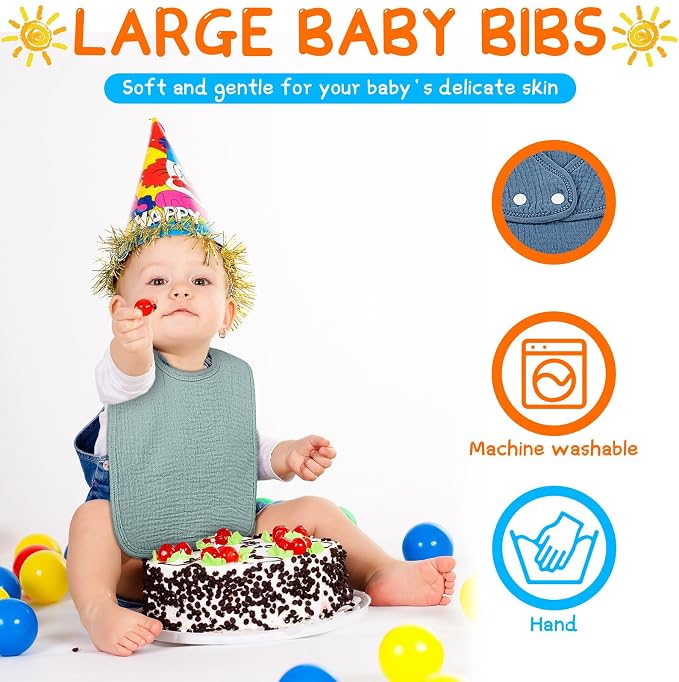 Toulite 6 Pcs Extra Large Muslin Toddler Baby Bibs - Image 3