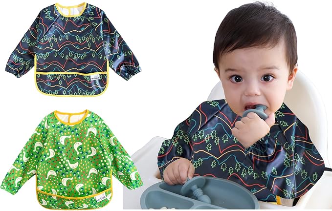 2 Pack Baby Bibs for Boy, Baby Bibs for Eating, Mess Proof Baby Bib, Full by YKVOSAR