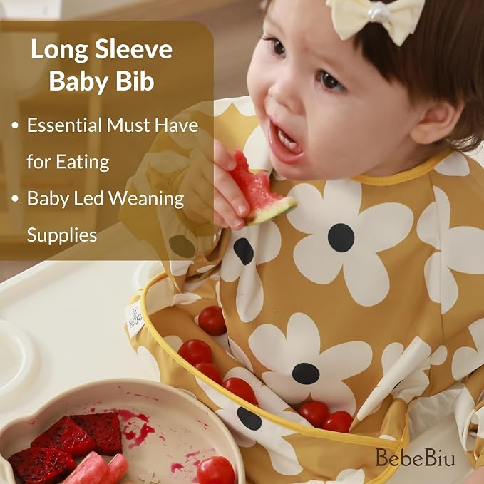 Long Sleeve Baby Bib, Waterproof Fabric, Catch-All Pocket, Baby Smock Bib - Image 3