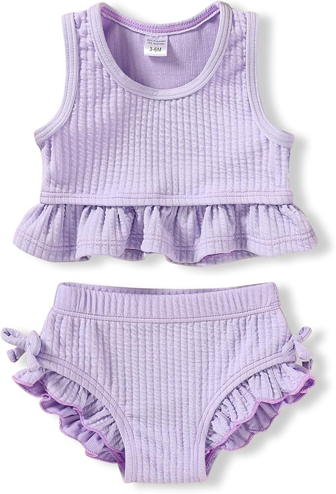 HAPPYMA Baby Swimsuit Toddler Girl Bathing Suit Summer Solid Color Bikini Set by FuntodressHappyChildhood