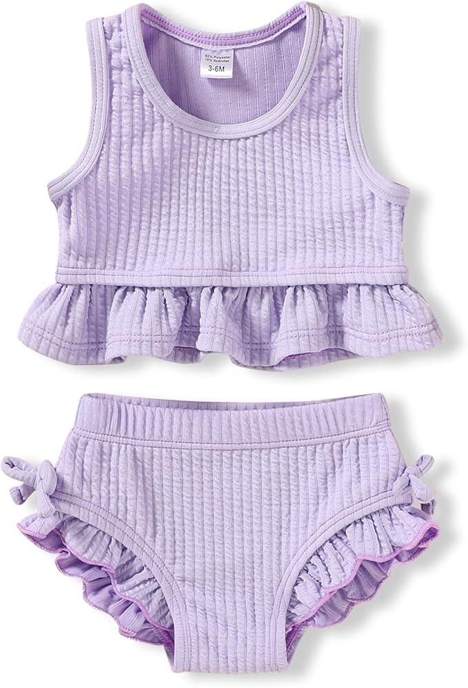 HAPPYMA Baby Swimsuit Toddler Girl Bathing Suit Summer Solid Color Bikini Set by FuntodressHappyChildhood