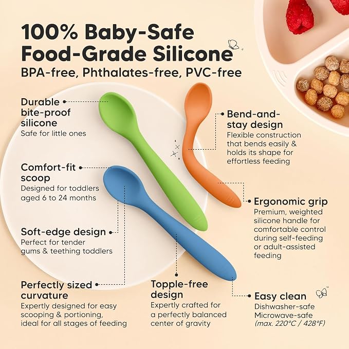 KeaBabies Silicone Baby Spoons, Self Feeding 6-12 months - Image 3