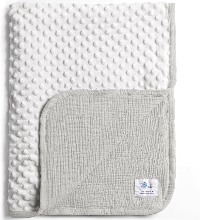 lulumoon Baby Blanket for Newborn Receiving: Minky Dot & Muslin Lightweight by Lulumoon