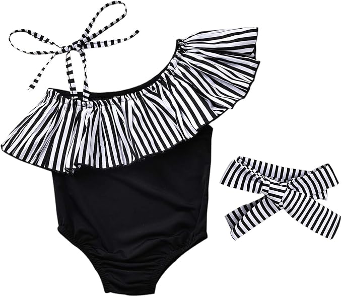 Toddler Baby Girls Ruffles Bikini One Piece Swimsuits Floral Off Shoulder by HINTINA