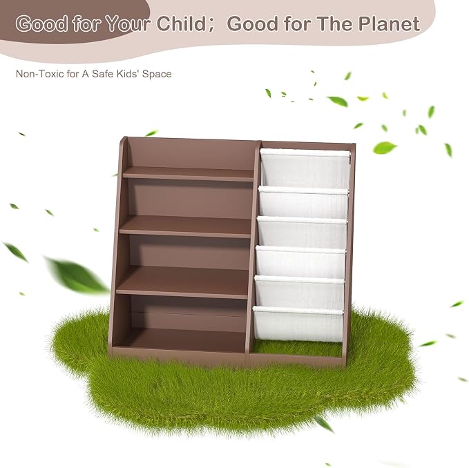 Kids Bookshelf Toy Storage Organizer 4-Tier Wood Book Rack Toddler Bookcase - Image 7