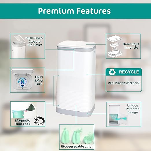 Diaper Pail Odor Locking, with Child-Safe Lock, Cost-Effective Refill System - Image 3