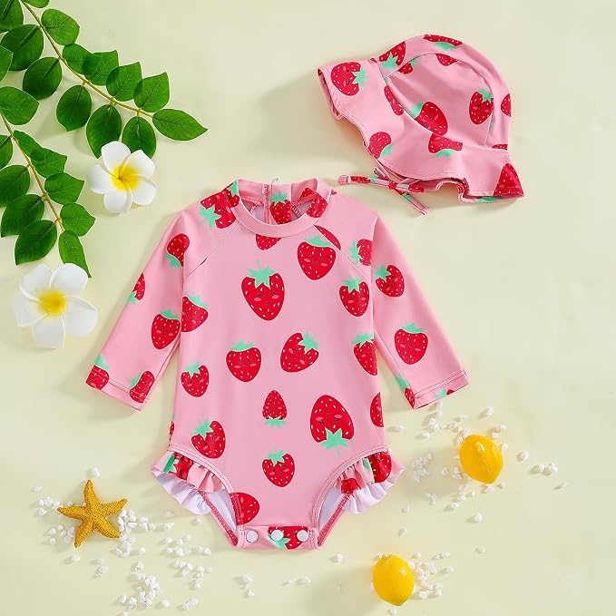 WOLBAY Baby Girl Swimsuit Long Sleeve One Piece Rash Guard - Image 2