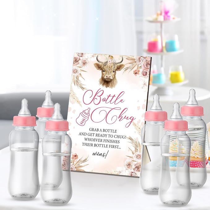 TrelaCo Cool Baby Shower Games Bottle Chug Sign and 12 Pcs Baby Bottle Shower - Image 5