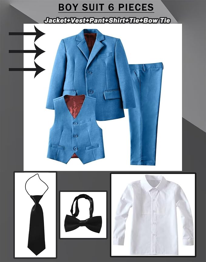 Boys Suit Set Slim Fit Kids Formal Suits Toddler Tuxedo Wedding Prom Classic - Image 3