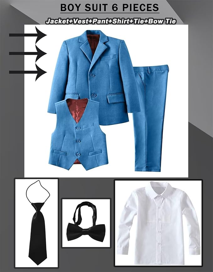 Boys Suit Set Slim Fit Kids Formal Suits Toddler Tuxedo Wedding Prom Classic - Image 3