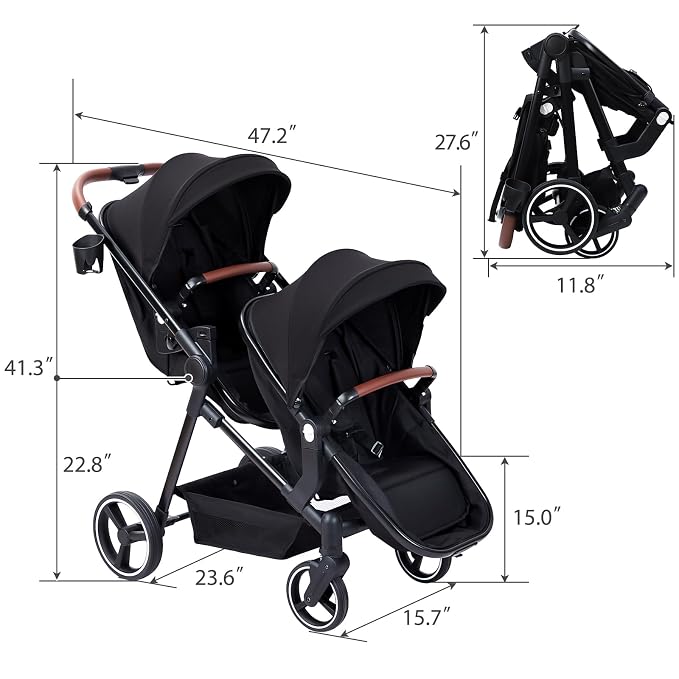 Tandem Double Stroller Newborn and Toddler, Foldable Twin Stroller - Image 8