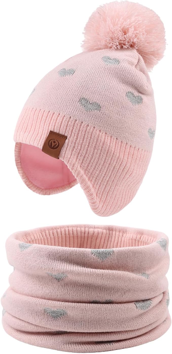 JANGANNSA Knitted Baby Hat Scarf Set Winter Warm Boys Girls Beanie Fleece by JANGANNSA