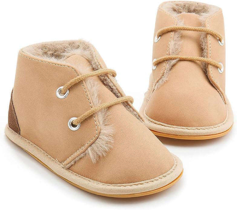 Baby Unisex Warm Snow Boots Newborn Leather Fur Lace Up Ankle Anti-Slip Rubber - Image 4
