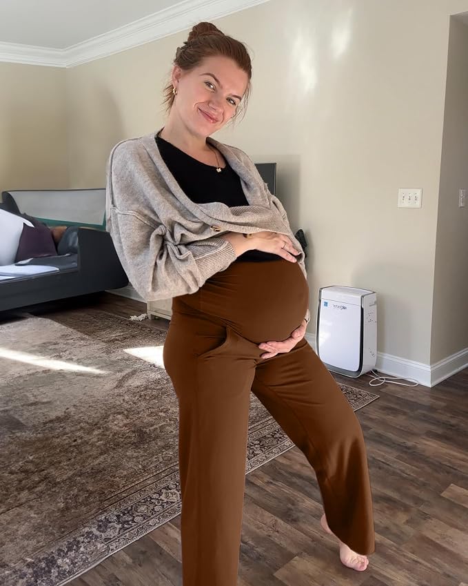 G4Free Maternity Pants Over The Belly Yoga Dress Work Pregnancy Pants Stretchy - Image 3