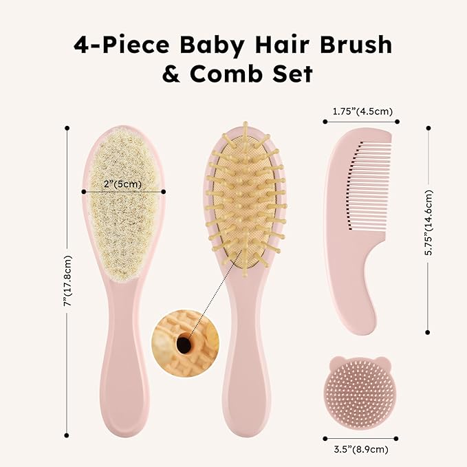 Yoofoss 4 Piece Baby Hair Brush and Comb Set，Wooden Baby Hair Brush - Image 7