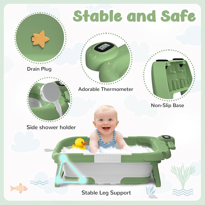 Collapsible Baby Bathtub for Newborn to Toddler, Portable Baby Bath Tub for - Image 2