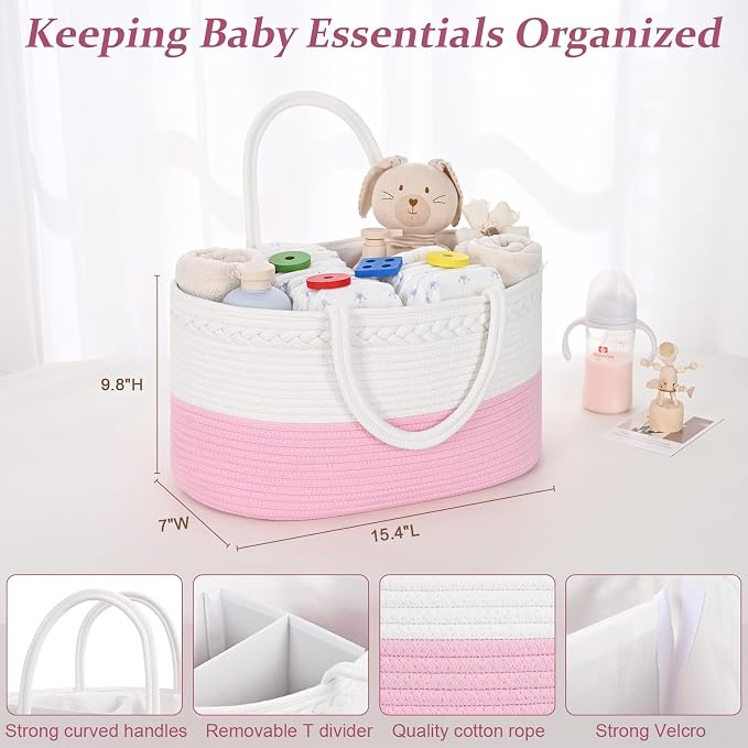 Baby Diaper Caddy Organizer, Cotton Rope Diaper Basket, Baby Basket - Image 5