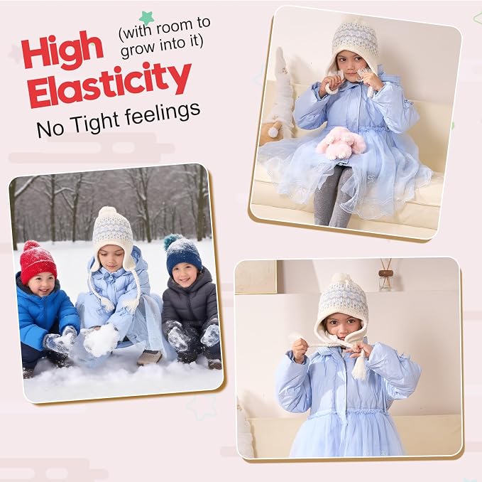 Moon Kitty Girls Knit Hats Winter Fleece Lining Skiing Winter Caps - Image 2