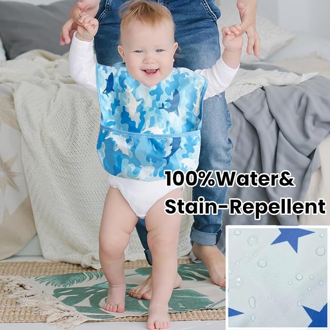 TSD Baby Bibs Waterproof Feeding Bibs 5pack Adjustable Mealtime Poctet Bib - Image 2