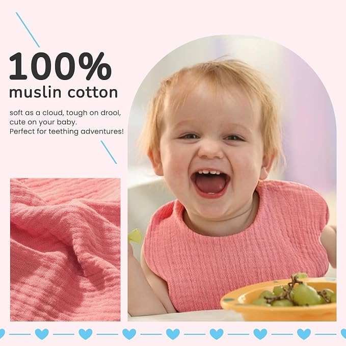 EllieHouse Baby Bibs for Girls Boys 10Pack Muslin Drool Teeth Drooling Teething - Image 3